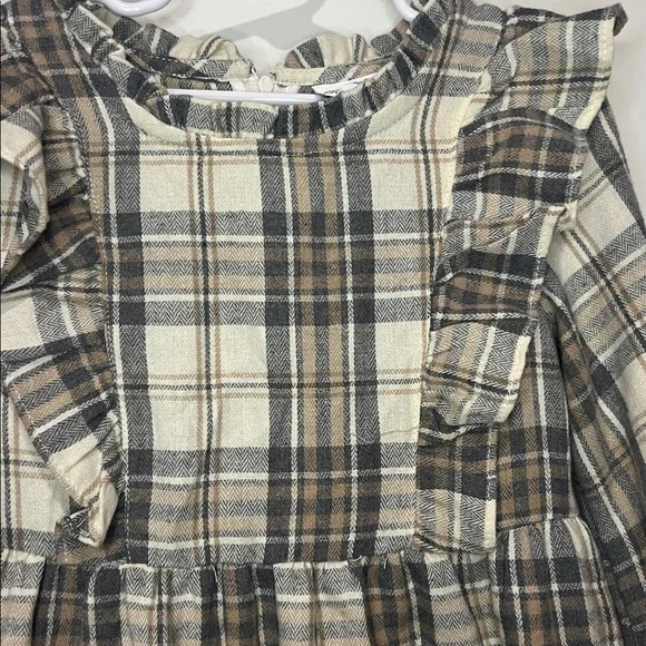 RARE EDITIONS long sleeve dress gray, beige, & tan with ruffles - Picture 3 of 7